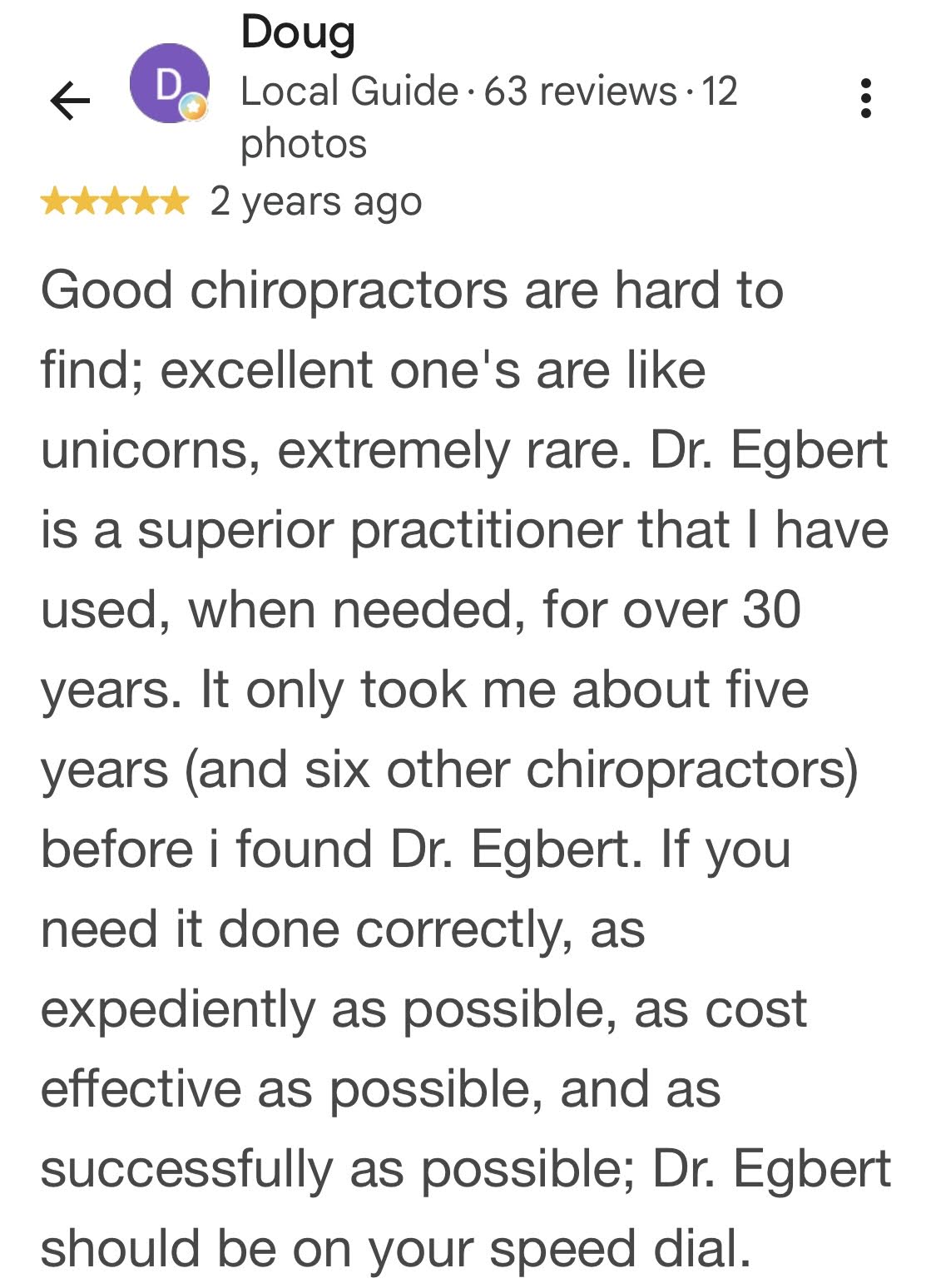 Five-star Google review from Doug
